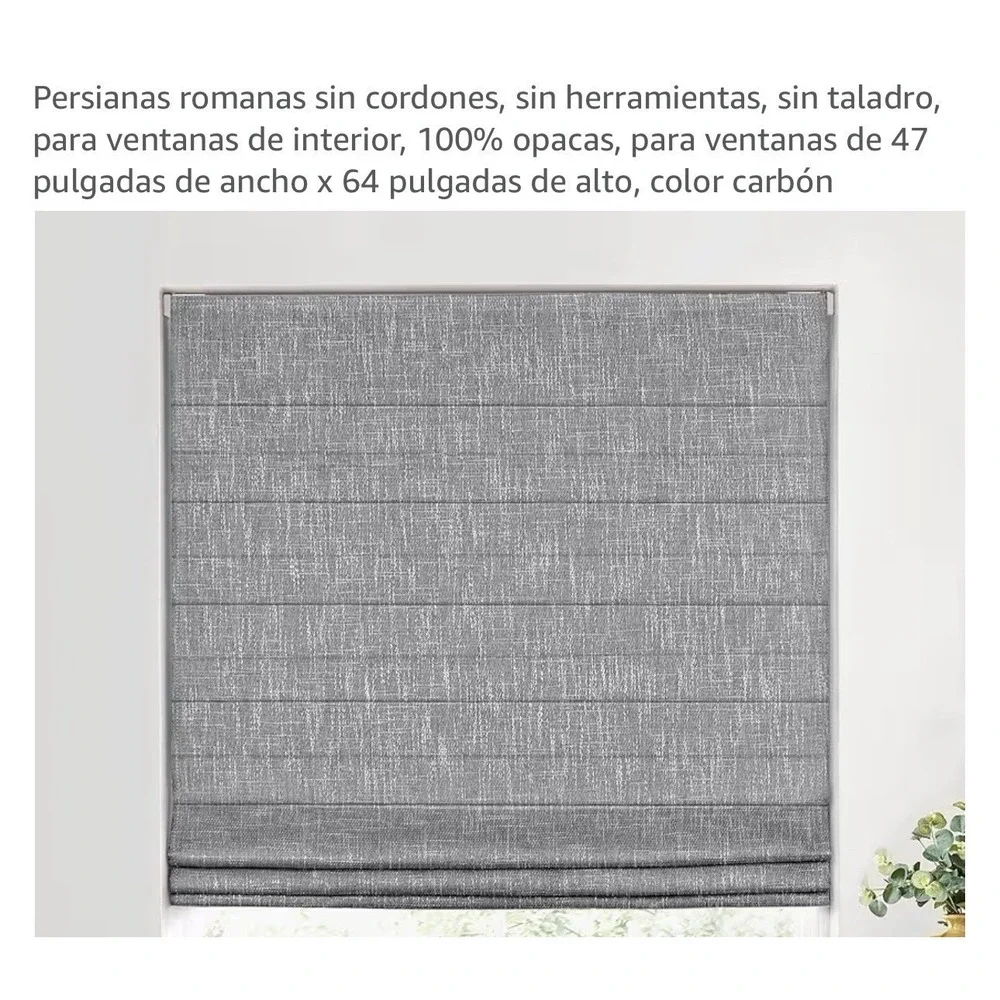NN Cordless Roman‎ Shade Fabric Opaque Drew Charcoal 47 x 64 in